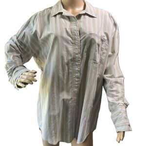 Banana Republic Beige Striped Long Sleeve Button Up Coastal Collared Shirt Large